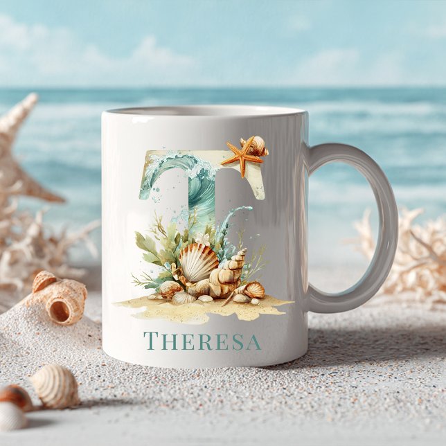 Personalisierter Küstenmonogramm-Initiale T Strand Kaffeetasse (Personalized Coastal Monogram T Initial Beach Coffee Mug
)