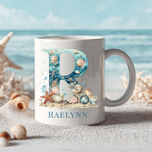 Personalisierter Küstenmonogramm-Initialen-Becher Kaffeetasse