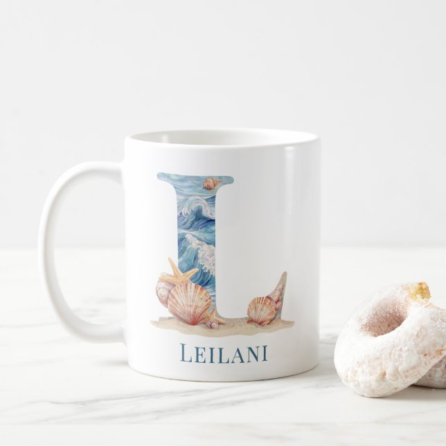 Personalisierter Küstenmonogramm-Initialen-Becher  Kaffeetasse (Mit Donut)
