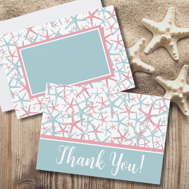 Personalisierter Küstenstrand Dankeskarte (Cute Typography Coastal Watercolor Starfish Beach Thank You Card)