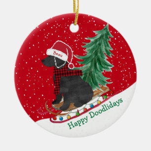Personalisierter Labradoodle-Weihnachtsschlitten Keramik Ornament