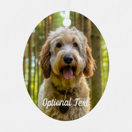 Personalisierter Labradoodle Welpenhund im Wald Ornament Aus Metall