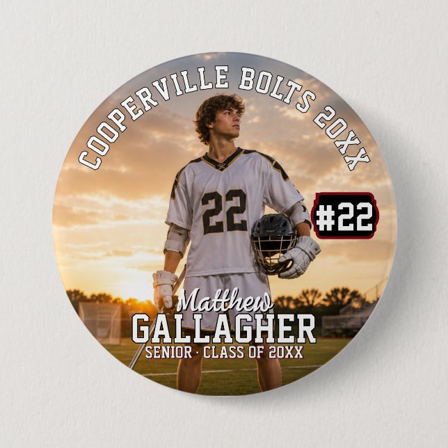 Personalisierter Lacrosse-Foto-Button Button (Vorderseite)