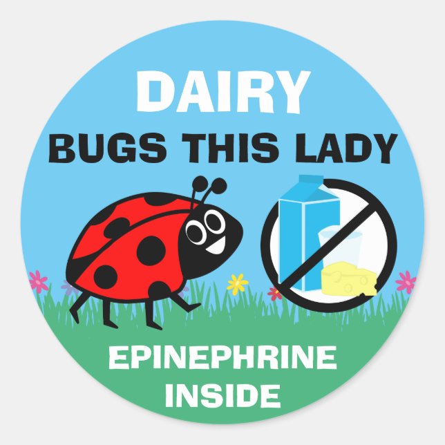 Personalisierter Ladybug Dairy Allergie-Warnhinwei Runder Aufkleber (Vorderseite)