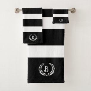 Personalisierter Laurel Wreath Schwarz & Weiß Stre Badhandtuch Set