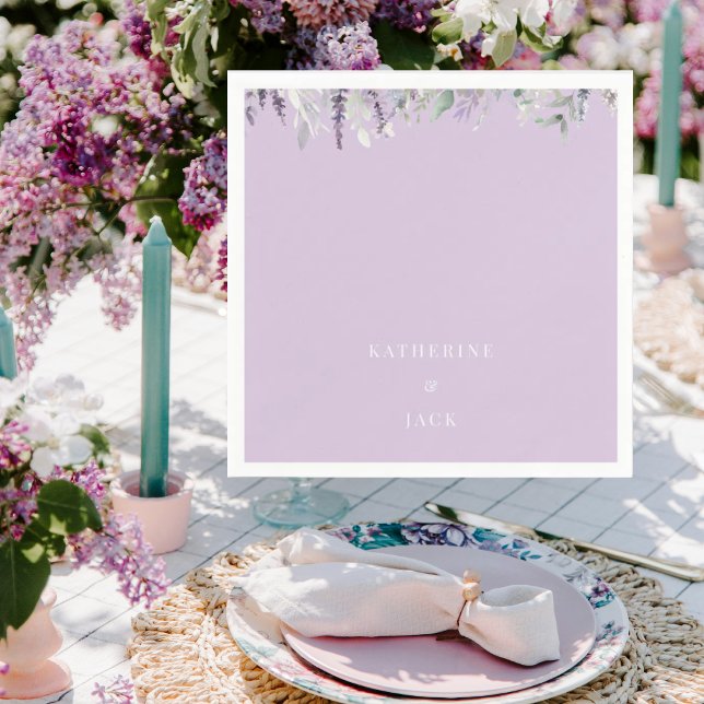 Personalisierter Lavendel-Blatt-Hochzeits-Cocktail Serviette (Von Creator hochgeladen)