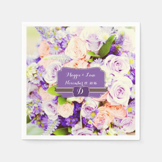 Personalisierter Lavendel Floral Wedding Napkins Serviette (Vorderseite)