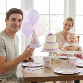 Personalisierter Lavendel-Gingham-Papierhut zum 1. Partyhütchen