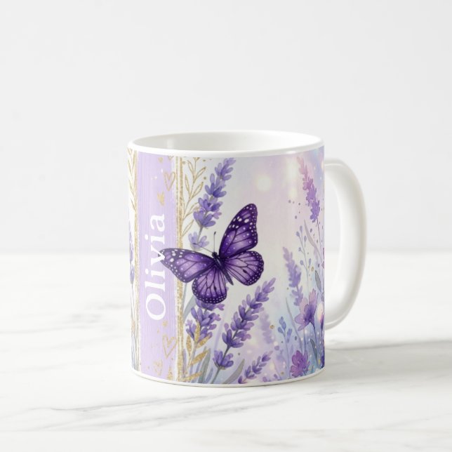 Personalisierter Lavendel-Schmetterling Klassische Kaffeetasse (VorderseiteRechts)