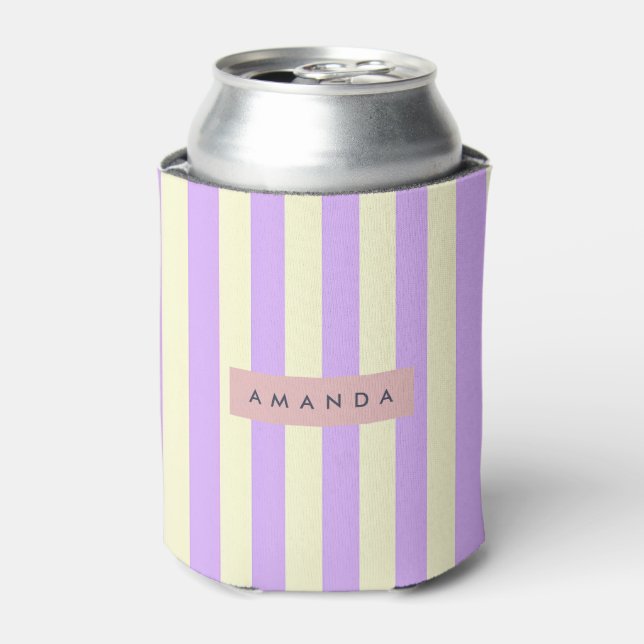 Personalisierter Lavendel- und Creme-Pastellstreif Dosenkühler (Kanne Vorderseite)