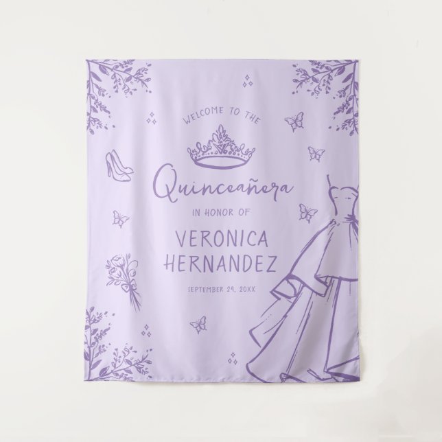 Personalisierter Lavender Quinceañera Foto Hinterg Wandteppich (Vorderseite)