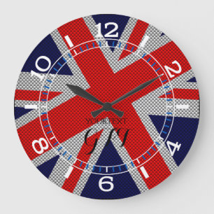 Personalisierter, lebendiger Union Jack on Carbon  Große Wanduhr
