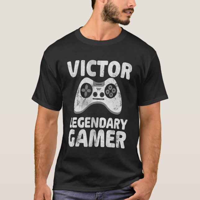 Personalisierter legendärer Gamer Victor Name Vide T-Shirt (Vorderseite)