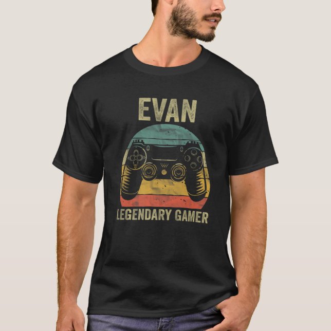 Personalisierter Legendary Gamer Evan Name Video G T-Shirt (Vorderseite)