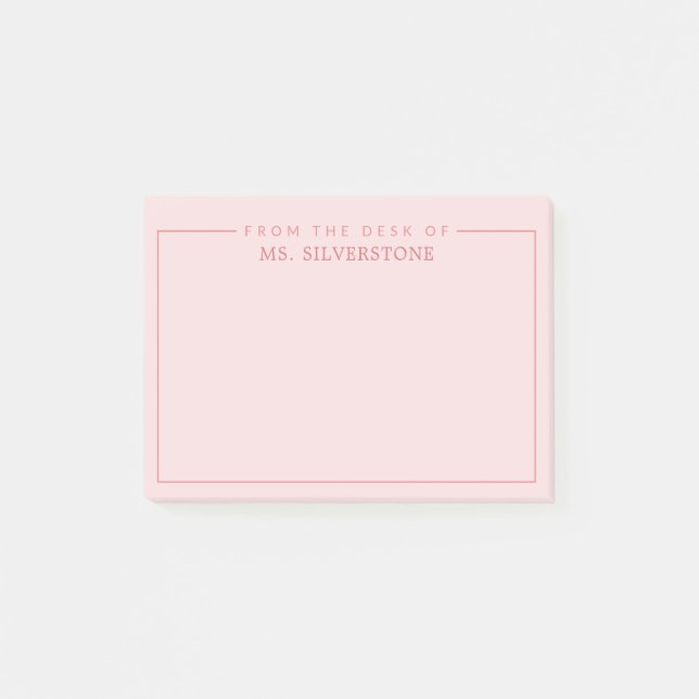Personalisierter Lehrer am Schreibtisch aus Rosa Post-it Klebezettel (Vorderseite)