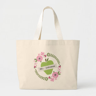 Personalisierter Lehrer Blumenwreath-Grün-Apples Jumbo Stoffbeutel