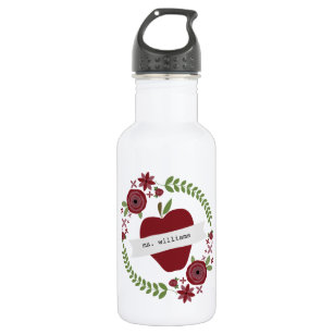 Personalisierter Lehrer Blumenwreath-roter Apples Edelstahlflasche