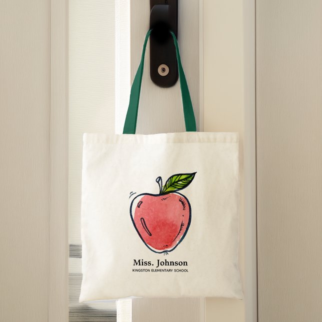Personalisierter Lehrer für Wasserfarben Tragetasche (Watercolor Apple Personalized Teacher Tote Bag)