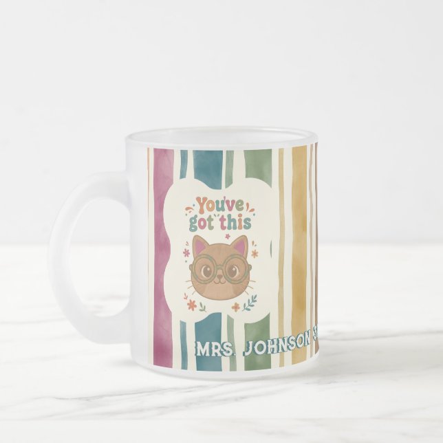 Personalisierter Lehrer-Katzenbecher | Benutzerdef Mattglastasse (Links)