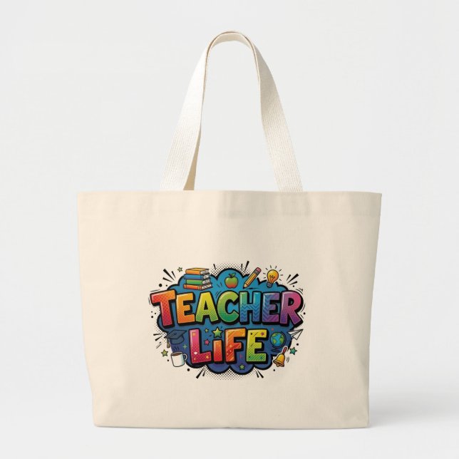 Personalisierter Lehrer-Leben Pop-Art-Comic-Stil Jumbo Stoffbeutel (Vorne)