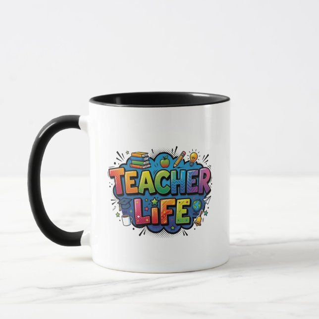 Personalisierter Lehrer-Leben-Pop-Art-Comic-Stil Tasse (Links)