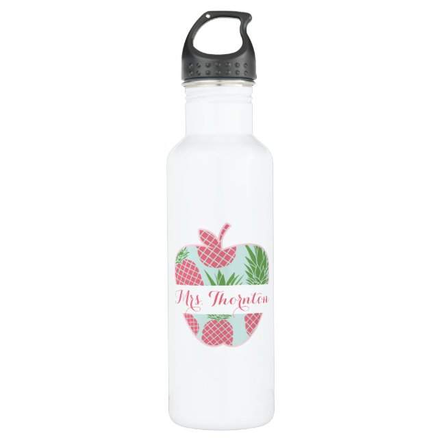 Personalisierter Lehrer Preppy Ananas-Apples Trinkflasche (Vorderseite)