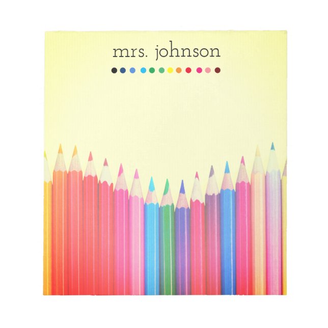 Personalisierter Lehrer Rainbow-Bleistift-Notepad Notizblock (Vorderseite)