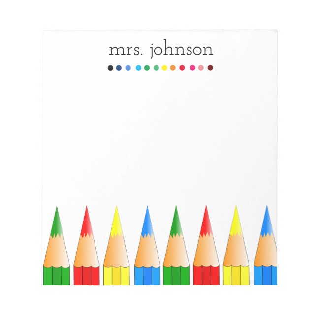 Personalisierter Lehrer Rainbow-Bleistift-Notepad Notizblock (Vorderseite)