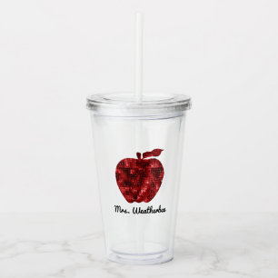 Personalisierter Lehrer-roter ImitatSequin Apple Acryltrinkbecher