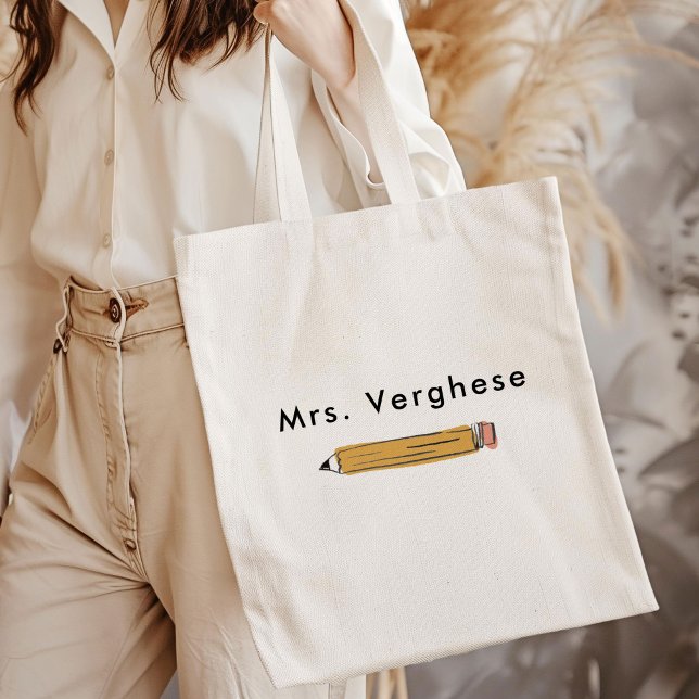 Personalisierter Lehrer Tragetasche (Yellow No. 2 pencil personalized teacher tote bag.)