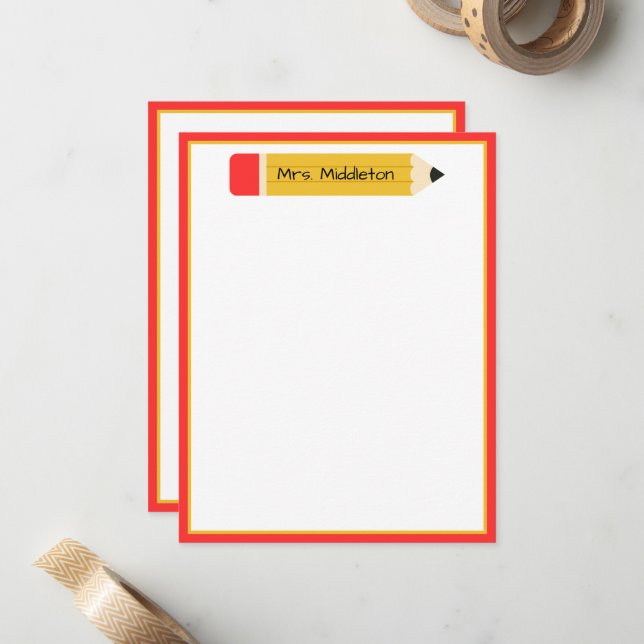 Personalisierter Lehrerbleistift Mitteilungskarte (Vorderseite/Rückseite Beispiel)