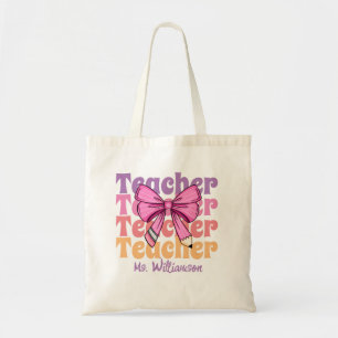 Personalisierter Lehrerinnen-Rosa-Coquette-Bogen Tragetasche