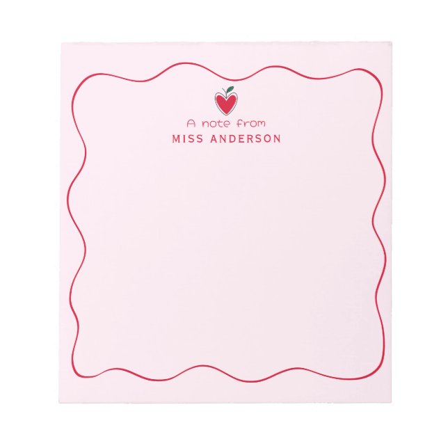 Personalisierter Lehrername Herz Apfel Valentinsta Notizblock (Vorderseite)
