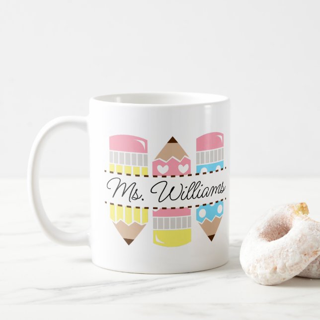 Personalisierter Lehrername Lehrer Anerkennung Kaffeetasse (Mit Donut)