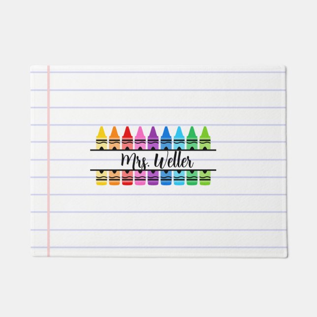 Personalisierter Lehrername Regenbogenstift Fußmatte (Vorderseite)