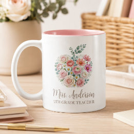 Personalisierter Lehrername und Klassenstufe Flora Zweifarbige Tasse