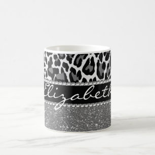 Personalisierter Leopard Print Glitzer Kaffeemasch Kaffeetasse