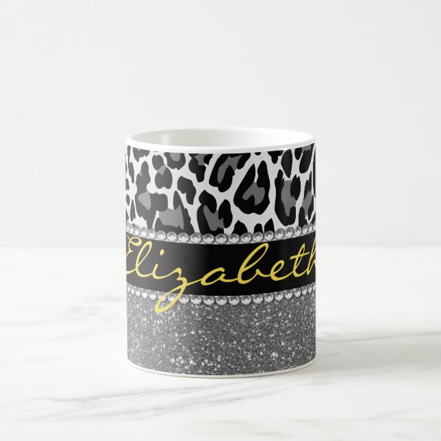 Personalisierter Leopard Print Glitzer Kaffeetasse (Mittel)