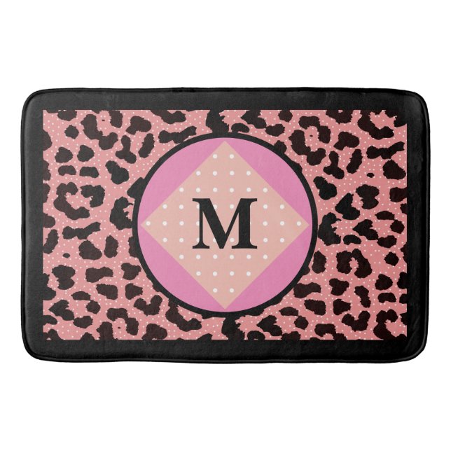 Personalisierter Leopard Print Polka Monogram Bath Badematte (Vorderseite)