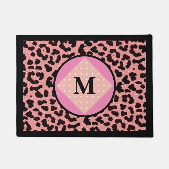 Personalisierter Leopard Print Polka Monogram Door Fußmatte (Vorderseite)