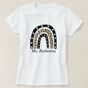 Personalisierter Leopard-Regenbogenlehrer T-Shirt