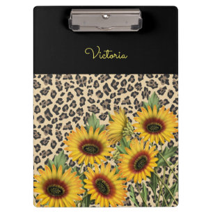 Personalisierter Leopard und Sonnenblumen Klemmbrett