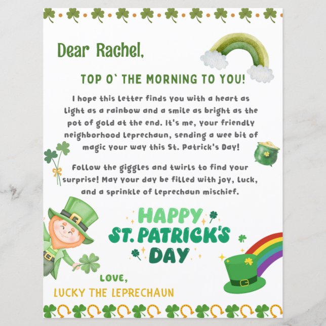Personalisierter Leprechaun-Brief von St. Patrick (Vorderseite)