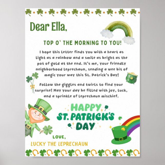 Personalisierter Leprechaun-Brief von St. Patrick Poster (Vorne)