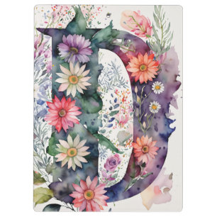 Personalisierter Letter D Floral Watercolor-Lehrer Klemmbrett