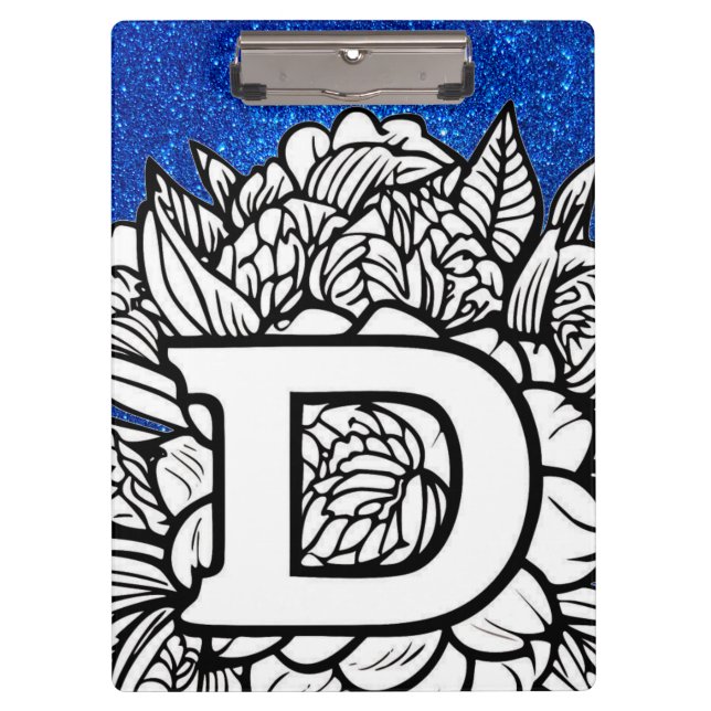 Personalisierter Letter D Glitzer Floral Tattoo Sc Klemmbrett (Vorderseite)