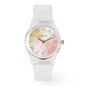 Personalisierter Letter-Dial Rosa Rose Gold-Gradie Armbanduhr