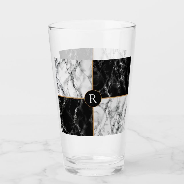 Personalisierter Letter Glass Schwarz-weiß Marmor Glas (Vorderseite)