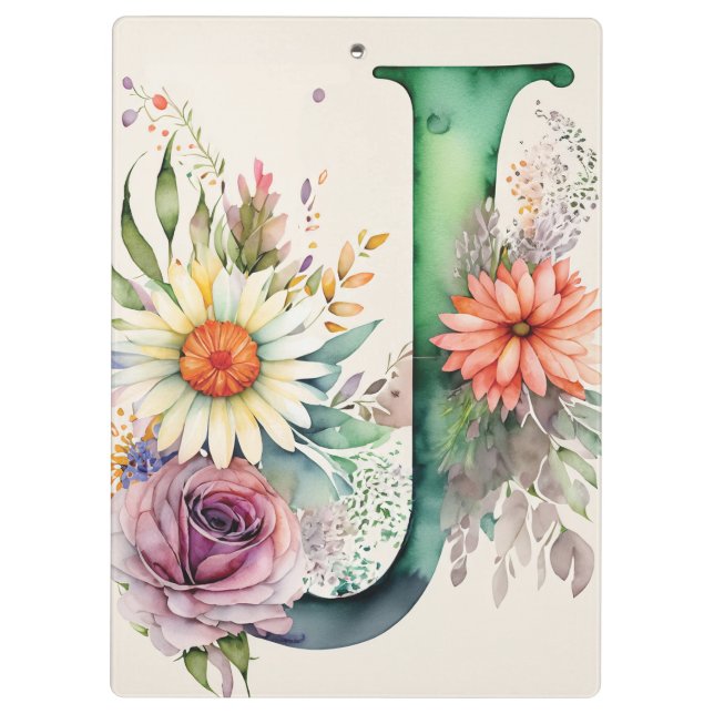 Personalisierter Letter J Floral Watercolor Lehrer Klemmbrett (Rückseite)