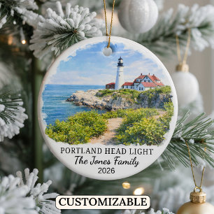 Personalisierter Leuchtturm Portland Head, Maine Keramik Ornament